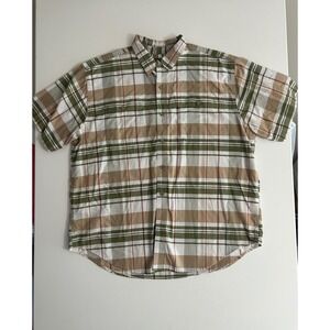 Ridgecut Toughwear Mens 2XL Plaid Short Sleeve Button Down Work Shirt Green Tan